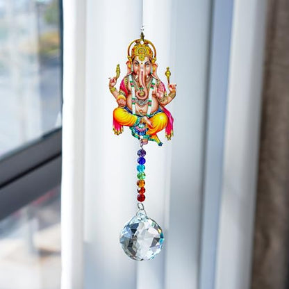 YU FENG 8 Inch Ganesha Prism Suncatcher, Crystal Window Hanging Decor