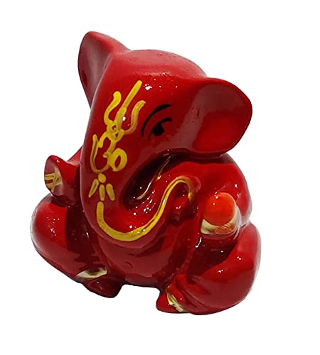 Sahishnu Online Ganesha Statue for Home & Office, Mini Ganesha Idol for Decor, Vighnaharta Ganpati (Red) - color: Red
