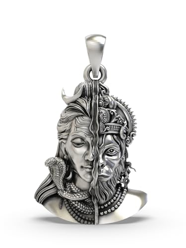 Exotic India 925 Sterling Silver Lord Shiva and Lord Hanuman Pendant Religious Jewelry for Men & Women