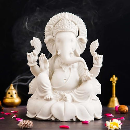 GrabM Marble Finish Ganesha Idol Ganpati Murti for Home Decor, Puja Room, Office Desk – Lord Ganesh Statue for Temple, Spiritual Gift, Housewarming, Diwali Decoration