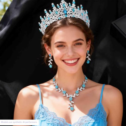 Kamirola Tiaras and Crowns for Women,Tiaras Earrings Necklace, Crystal Bridal Jewelry Set (TR48) - color: Silver Lack Blue