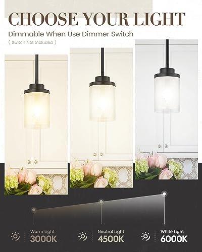 TENGXIN 6" Matte Black Pendant Lights Kitchen Island, Frosted Glass Shade - color: Matte Black, Linen Frosted Glass, size: 6"