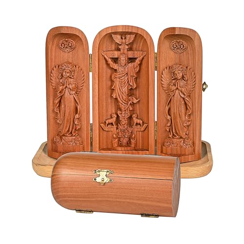 Wooden Jesus Statue Catholic Portable Triptych Altar-6 Inch - color: B-6 Inch