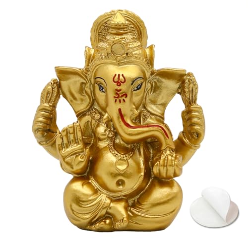 alikiki Indian God Lord Ganesh Statue - Hindu God Golden Ganesha Idol Figurines for Car Dashboard Decor Hindu Gift Indian India Home Temple Mandir Pooja Item Diwali Gifts Room Altar Decor