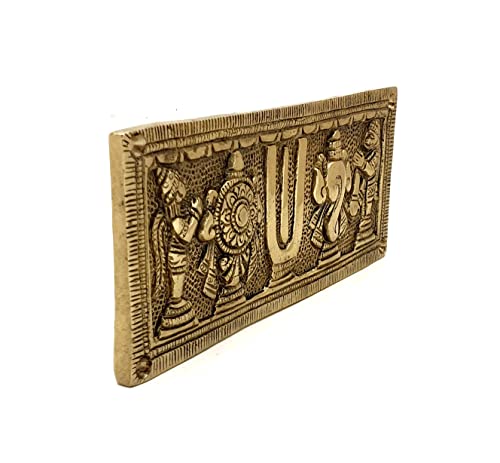 Two Moustaches Brass Shankh Chakra Namah with Hanuman and Garuda Wall Hanging, Antique White, Standard, Pack Of 1