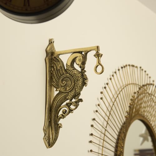 Esplanade Brass Peacock Wall Bracket – Traditional Handcrafted Wall Hanger for Diya Lamp, Bell, Home Décor (11.8" Inches) - style: 11.8" Inches