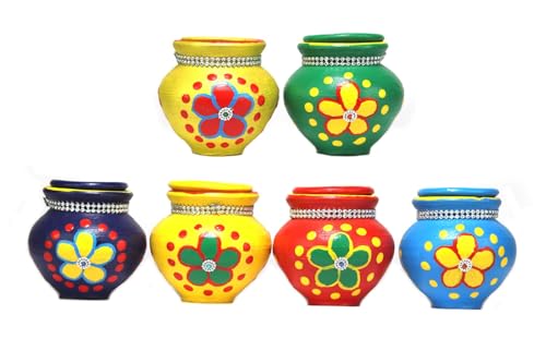 ASHIRWAD Mitti Kalash Soil Earthen Clay Terracotta Mud Mati for Puja Marriages Karvachoth Pot Grahpravesh Earthenware (3 inch D2 Yellow)
