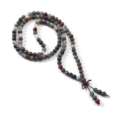 108 Mala Beads Stretch Bracelet 6mm Natural Gemstone Prayer Beaded Necklace - color: African Bloodstone