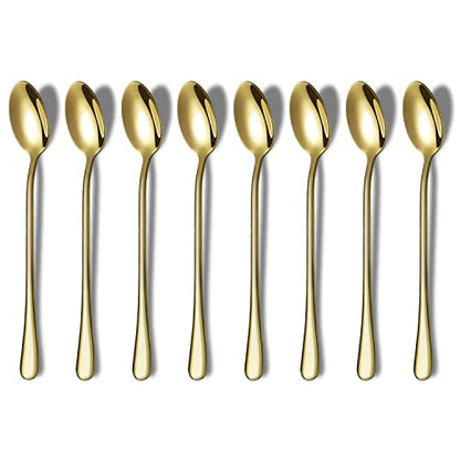 Premium Gold Stainless Steel Coffee & Tea Spoons - Set of 8 (Long Handle, Ice Cream, Cocktail) - color: 3. Gold-8 Piece