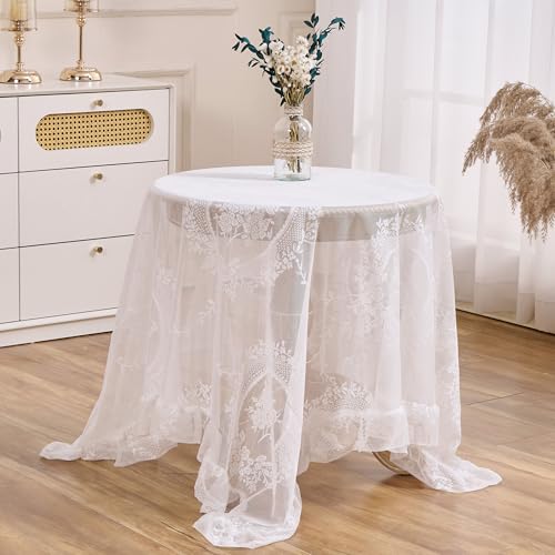 White Lace Floral Embroidered Square Tablecloth 55”x55” Table Cloth - color: White, size: 55" x 55" (Square)