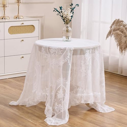 White Lace Floral Embroidered Square Tablecloth 55”x55” Table Cloth - color: White, size: 55" x 55" (Square)