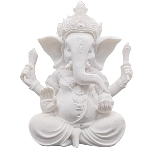 Indian God Lord Ganesha Statue,Hindu Elephant Statue Ganpati Idol Buddha Sculptures,Hindu Gift,Home Temple Mandir Meditation Yoga Room Decor 3.7"(White) - color: White, size: 3.7"