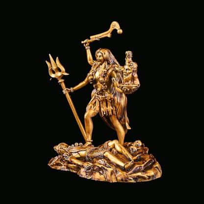 Artarium Kali MATA Statue 4 Inch Antique Gold Finish, Kali Maa Idol, Hindu Goddess Murti for Car Dashboard, Home Temple, Pooja Mandir, Office Desk, Meditation Altar & Spiritual Gift - color: Kali Mata Antique