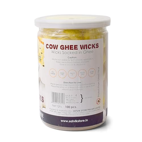 SATVIK Pack of 100 Pure Cow Ghee Wicks for Puja | Ready-to-Use Diya Batti | 30-Min Burn Time | Wax-Free Cotton Wicks | Ideal for Pooja, Meditation, Diwali, and Housewarming Gifts - size: 100PC
