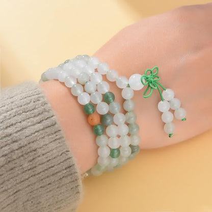 108 Mala Beads Stretch Bracelet 6mm Natural Gemstone Prayer Beaded Necklace - color: TianShan Jade