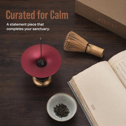 Metal Incense Holder, One - Press Eject Brass Stick Burner and Cone - color: Rich Red