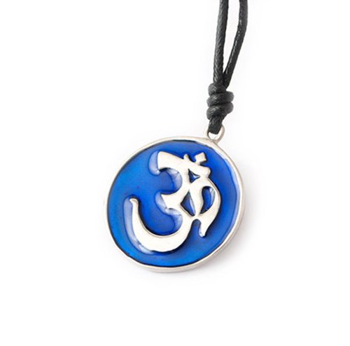 Trendy Hindu Symbol Silver Pewter Charm Necklace Pendant Jewelry - color: Blue-Cotton
