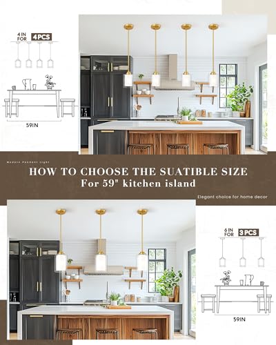 TENGXIN 6" Brushed Gold Pendant Lights Kitchen Island, Dual Glass Shade - color: Brushed Gold, Dual Glass, size: 6"