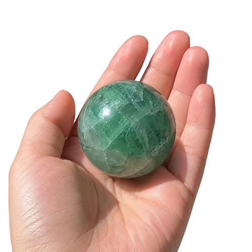 1.6-2 inch (4-5 cm) Natural Green Fluorite Crystal Ball with Stand, Hand Polished Gemstone Sphere, Reiki Healing Decorative Stone Sphere, Feng Shui Home Ornament, Mineral Crystal Collection Gift - color: Green Fluorite, size: 40-50mm