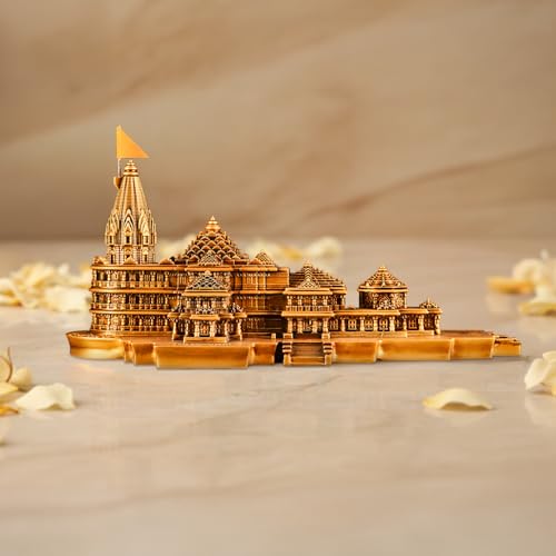 Artarium Ayodhya Ram Mandir Statue with Acrylic Cover, Shri Ram Janmabhoomi Temple Replica, Resin & Marble Dust Hindu Spiritual Sculpture for Home Temple, Office Desk Decor & Religious Gift - color: 7.2 Inch, Antique