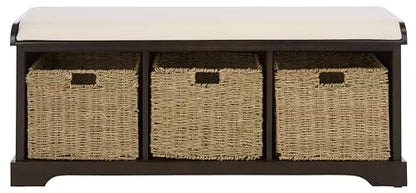 SAFAVIEH Furniture - Lonan Storage Bench - Dark Chocolate - Solid Wood - Farmhouse Lift-Top Design - Ideal for Entryway, Living Room, Hallway, 18" Seat Height (AMH5733F) - color: Dark Chocolate