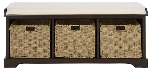 SAFAVIEH Furniture - Lonan Storage Bench - Dark Chocolate - Solid Wood - Farmhouse Lift-Top Design - Ideal for Entryway, Living Room, Hallway, 18" Seat Height (AMH5733F) - color: Dark Chocolate