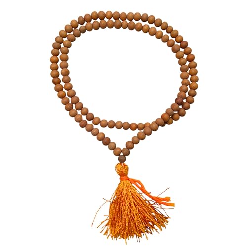 Genuine Sandalwood Tibetan Japa Mala 108+1 Beads 6mm | Chandan Prayer & Meditation Mala for Mantra Chanting, Yoga, Spiritual Jewelry | Wearable as Necklace or Bracelet, Naturally Fragrant