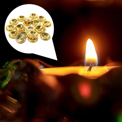 DECHOUS 20Pcs Floating Wick Holders for Oil Lamps Aluminum Round Floating Wick Discs Golden Buddhist Oil Lamps Holders for Temple Oil Candles