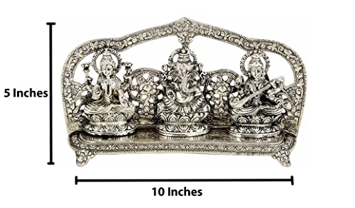 Rastogi Handicrafts Silver Plated Laxmi Ganesh Saraswati Statue- Idol Fine Carving Figure Hindu Puja Mandir Decorative