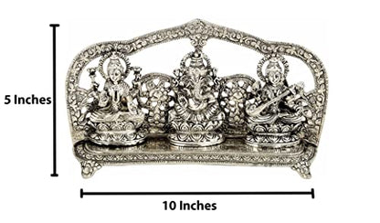Rastogi Handicrafts Silver Plated Laxmi Ganesh Saraswati Statue- Idol Fine Carving Figure Hindu Puja Mandir Decorative