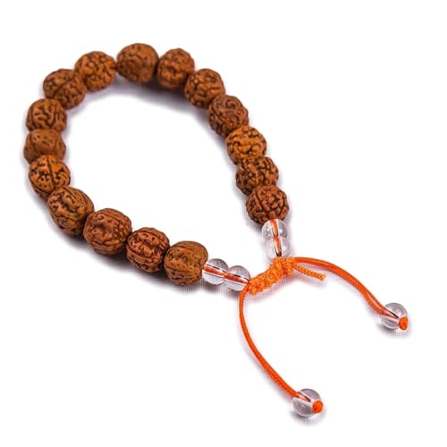 LOVENSPIRE Gold-plated 5 Face Original rudraksha beads Bracelet for Men – Panchmukhi Spiritual Wrist jewelry for Meditation & positive Energy - color: Braided Saffron