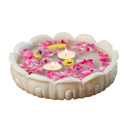 RITUALISTIC Padma Makrana Marble Urli Bowl (23×23×5 cm) | Natural White Marble with Lotus Design | Floating Candles & Flower Décor | Pooja Room Living Room Festive Display | Diwali Housewarming Gift - style: Padma Marble Urli