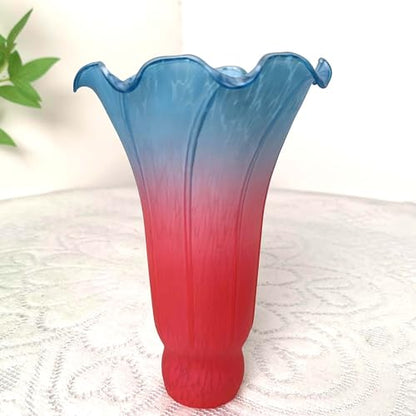 Bieye LS67 Lily Flower Blown Glass Lampshade (Red Blue, Opening I.D. 1.26" x O.D. 1.5") - color: Red Blue, size: Large I.D. 1.26" x O.D. 1.5"