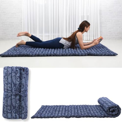 Leewadee Thai Roll Mat 75 x 28 inches Kapok Firm - color: Cbt1 - Blue, size: M: 75x28"