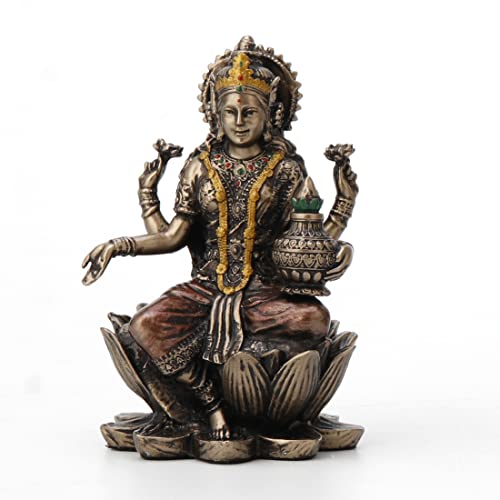 Veronese Design 3 3/8" Lakshmi Sitting on Lotus Spiritual Resin Statue Painted Bronze Finish