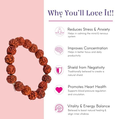 LOVENSPIRE Gold-plated 5 Face Original rudraksha beads Bracelet for Men – Panchmukhi Spiritual Wrist jewelry for Meditation & positive Energy - color: Flexible Fit