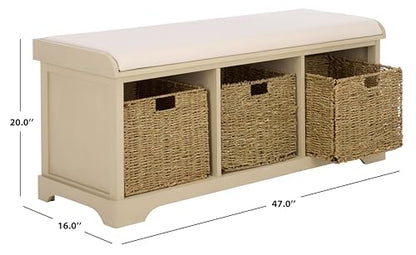 SAFAVIEH Furniture - Lonan Storage Bench - Sand - Solid Wood - Farmhouse Lift-Top Design - Ideal for Entryway, Living Room, Hallway, 18" Seat Height (AMH5733G) - color: Sand