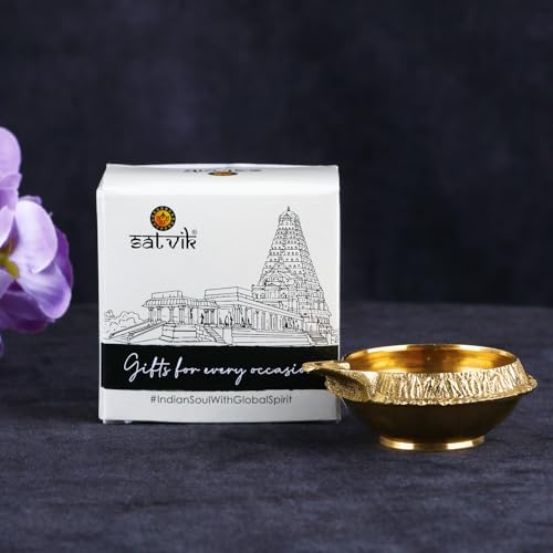 SATVIK Set of 2 - Pure Brass Kuber Diya for Diwali Decoration | Traditional Puja Oil Lamp for Home Temple | Brass Diya for Diwali Pooja & Festive Use - style: SET OF 2