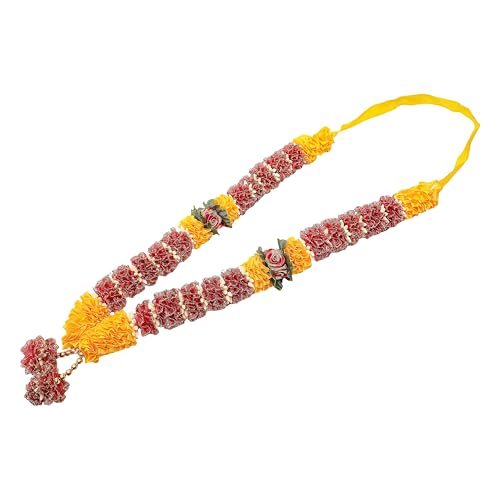 Mala Ribbon Flower Garland Mala for God Idol Pooja Sringar Ornament(20") - color: Yellow and Red