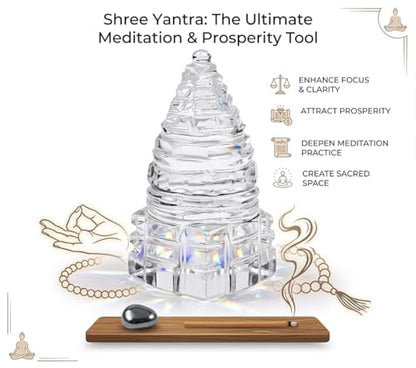 Natural Crystal Clear Quartz Shree Yantra Size 1.5 x 1.5 x 3.5 cm Approx Handcrafted Small Sculpture Statue - color: Crystal Quartz Shree Yantra