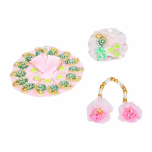 Laddu Gopal Dress with Mukut Bal Krishna ji Kanha ji God Vastra- Pink (6") - size: 6" Inches -1