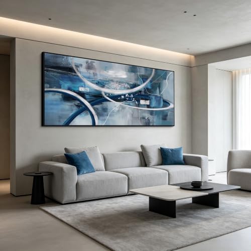 Blue Grey Intertwined Abstract Canvas Wall Art for Living Room 70x31 Inches - color: Blue and white, size: 70"L x 31"W