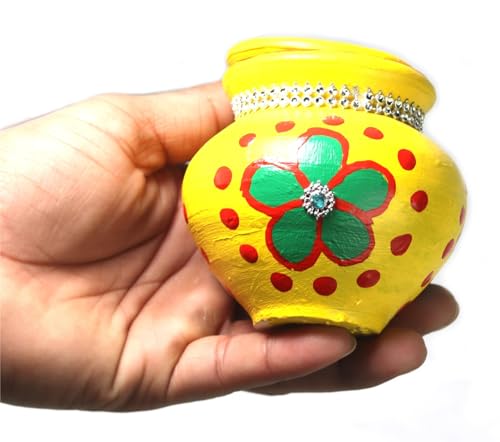 ASHIRWAD Mitti Kalash Soil Earthen Clay Terracotta Mud Mati for Puja Marriages Karvachoth Pot Grahpravesh Earthenware (3 inch D2 Yellow)