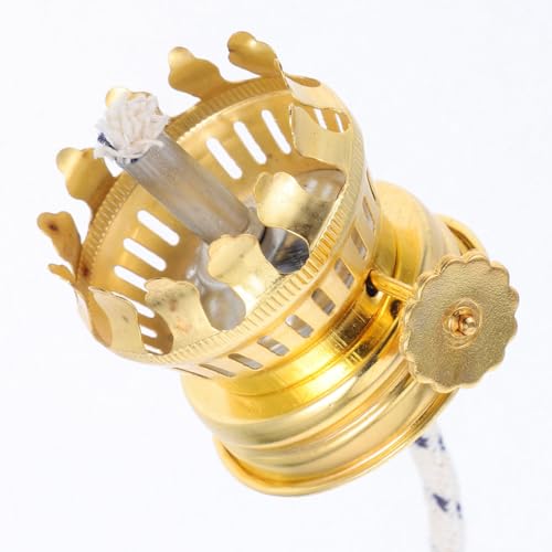 UKCOCO 2Pcs Oil Lamp Wick Replacement, Kerosene Lamp Accessories Brass Plated Burner with Reduction Collar Cotton Lamp Wick Base Chimney Decor
