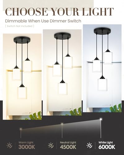 TENGXIN 3-Light Matte Black Pendant Lights Kitchen Island, Dual Glass Shade - color: Matte Black, Dual Glass, size: 4", 3-Light