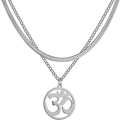 Women OM Necklace Indian Yoga Aum Om Ohm Pendant Necklace Stainless Steel Hindu Meditation Charm Sanskrit Symbol Spiritual Amulet Jewelry for Women Men - color: OM-Sliver