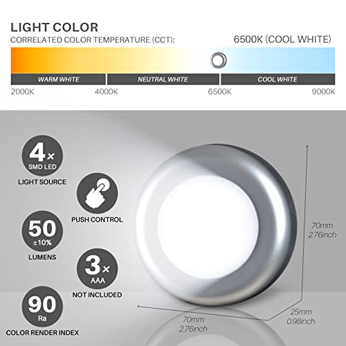 STAR-SPANGLED 5 Pack 2.8” Push Tap Lights, Stick on Touch Puck Lights AAA Battery Operated, LED Sticky Button Lights for Classroom, Kitchen, Under Cabinet, Closet (Sliver, Cool White) - color: Silver - White