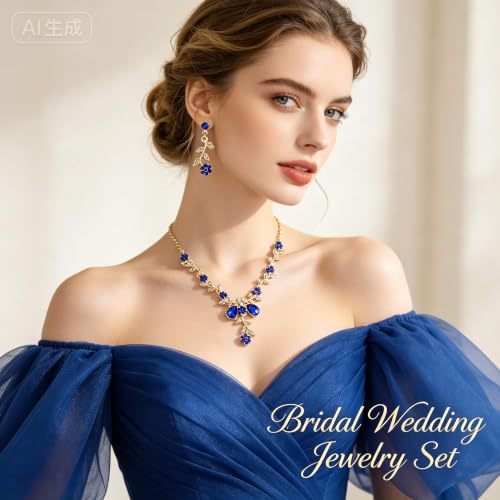 Kamirola Tiaras and Crowns for Women,Tiaras Earrings Necklace, Crystal Bridal Jewelry Set, Costume Party Halloween Prom Pageant Jewelry for Women(TR45) - color: Gold Blue