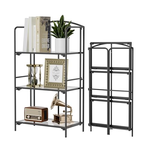 Crofy 3-Tier Foldable Bookshelf, Black Frame & Transparent Shelves - color: Black Frame & Transparent Shelf, size: 3 Tier