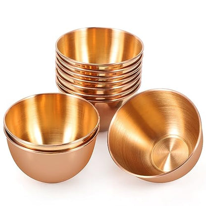 10 Pack 3.3inch Stainless Steel Sauce Dishes Mini Individual Saucers Bowl Round Seasoning Dishes Sushi Dipping Bowl Appetizer Plates, Champagne Gold - color: Champagne Gold x 10